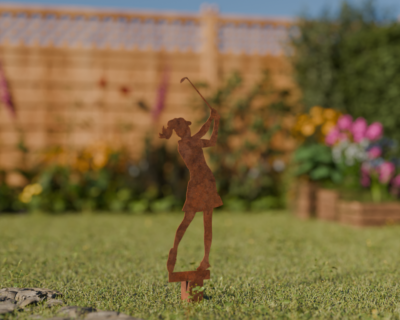 Female Golfer made of Corten steel, 350 or 500 mm (with ground spike)